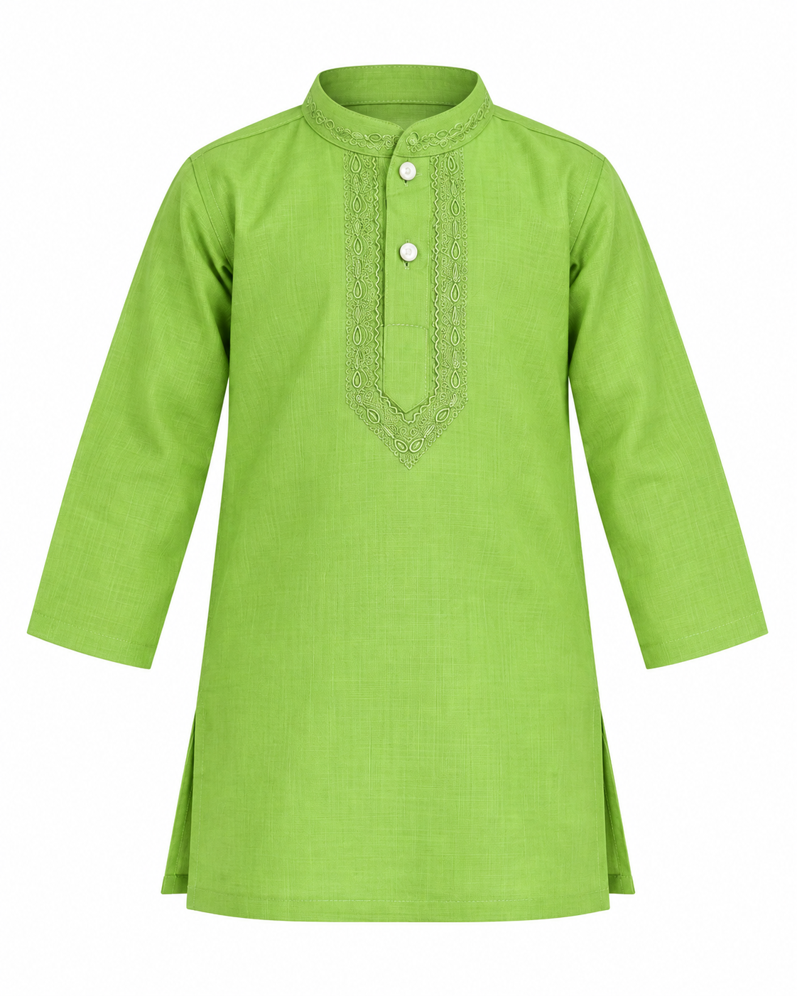 Boys Green Solid Cotton Blend Kurta Pyjama Set