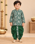 Boys Green Bandhani Print Kurta Dhoti Set