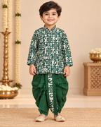 Boys Green Bandhani Print Kurta Dhoti Set